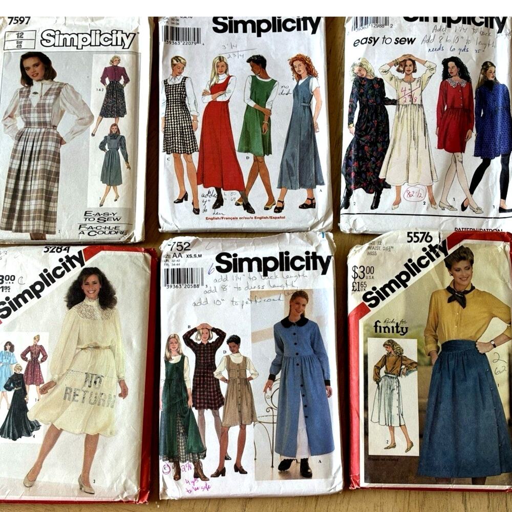 VTG 80s Simplicity Sewing Patterns Prairie Cottagecore Maxi Dresses Lot Of 6